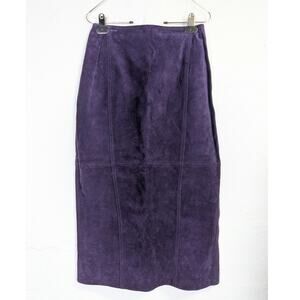 Vtg Suede Pencil Skirt Leather Purple Midi Straight Long Classic Womens Small